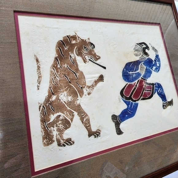 Chinese Temple stone rubbing Framed Art Lion chasing man - Picture 6 of 12